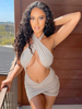 Robe de Club Courte Sexy Femme Moulante avec Bretelles avec Epaule Dénudée Ouvert Sur Devant Robe Sexy