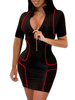 Robe de club de femmes manches courtes col en coton à fermeture éclair formant la robe sexy en coton