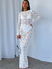 Robe De Club Dentelle Sexy Manches Longues Blanche Transparente