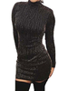 Robe de Club des femmes Black Jewel cou à manches longues en polyester Robe sexy