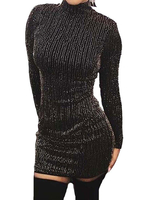 Robe de Club des femmes Black Jewel cou à manches longues en polyester Robe sexy