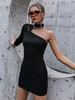 Robe de Club Femme Courte avec Manche Longue Coupe Cintrée Unicolore Robe Sexy