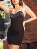 Robe de Club Femme Courte Moulante avec Bretelles à Col Décolleté avec Fente Coupe Cintrée Unicolore Robe Sexy