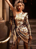 Robe de club femme une épaule paillettes sexy manches longues paillettes asymétrique robe sexy blonde