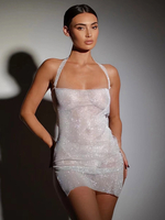 Robe De Club Femmes Blanc À Bretelle En Polyester Dos Nu Robe Sexy