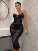Robe De Club Femmes Col En V Chic À Lacets Transparente En Polyester Dos Nu Noire Sexy