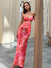 Robe de Club Longue Femme Imprimé avec Bretelles à Col Décolleté à Lacets Coupe Cintrée