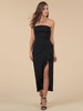 Robe de Club Longue Femme Sexy à Col Décolleté avec Epaule Dénudée Coupe Cintrée avec Fente Unicolore Robe Eté