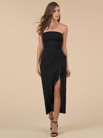 Robe de Club Longue Femme Sexy à Col Décolleté avec Epaule Dénudée Coupe Cintrée avec Fente Unicolore Robe Eté