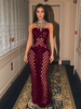 Robe De Club Longue Moulante Femmes À Bretelles Sexy Découpée Velours Noir Robe Sexy