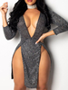 Robe de club pour femme décolleté plongeant; manches longues - Soie formant la robe sexy