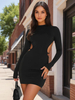 Robe De Club Pour Femme Noire Lacet Manches Longues Robe Moulante Dos Nu Sexy