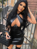 Robe De Club Pour Femme Robe Sexy En Cuir PU Sans Manches À Licou Noir