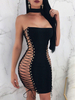 Robe de club pour femme sans bretelles en dentelle sans manches en lycra spandex formant la robe sexy