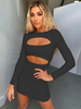 Robe de club pour femmes noir col bijou découpé manches longues robe sexy en polyester