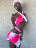 Robe de club pour femmes rose licou à lacets sans manches polyester tie-dye dos nu robe moulante sexy