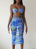 Robe de club pour les femmes bleu bijou cou découpé sans manches Polyester imprimé robe sexy irrégulière