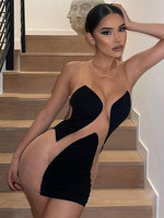 Robe De Club Robe Sexy Sans Manches À Col Rond Noir Transparente