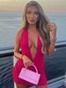 Robe De Club Rose Femmes Col En V Sexy Sans Manches