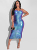 Robe de club sans bretelles plissée sans manches en polyester superposé bleu robe moulante sexy