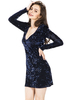 Robe de club sexy à manches longues et paillettes plongeantes formant la mini-robe