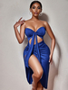 Robe de Club Sexy Courte Moulante avec Manches Longues Coupe Cintrée à Zip Unicolore