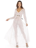 Robe de Club Transparente Longue Femme avec Manches Longues à Col Décolleté en V Coupe Cintrée Unicolore Robe Sexy