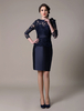 Robe de cocktail 2021 bleu marine foncé en dentellecol rond avec noeud longueur genou détail zip Robes pour les invités de mariage Milanoo