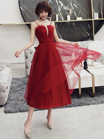 Robe De Cocktail 2021 Tulle Glamour Une Ligne De Thé Longueur Bretelles Thé Longueur Des Robes De Soirée Sociale