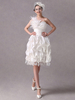 Robe de cocktail A-ligne blanche en satin et organza à une épaule