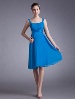 Robe de cocktail A-ligne bleue de col carré longueur genou