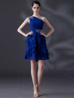 Robe de cocktail A-ligne en chiffon bleu royal à une épaule