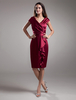 Robe de Cocktail Bourgogne profonde-V volants Satin robe