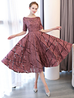 Robe de cocktail cameo rose col rond manche courte zip sur dos longueur au genoux Robe de cérémonie