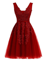 Robe de cocktail courte ligne Superbe col en V manches dentelle perlée Mini Tulle Robes de bal