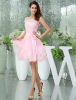Robe de Cocktail courte prom sans bretelles volants dentelle perles Organza Milanoo