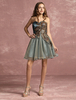 Robe de cocktail en dentelle 2021 tulle Applique perles Robe de bal Sans bretelles Sans manches dos nu Robe de soirée courte A ligne