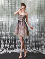 Robe de cocktail en dentelle rose bustier avec applique Milanoo