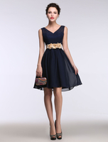 Robe de Cocktail en mousseline de soie V cou robe courte de mariage invité une ligne de fleurs à la main sans manches robe de retour