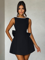 Robe de cocktail en perles avec nœud sans manches coupe trapèze dos nu mini robe de fête danniversaire pour femmes 2025