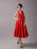 Robe de cocktail en satin stretch rouge à licou