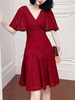 Robe de cocktail Femmes Belle A-ligne mi-longues à encolure en V dentelle
