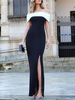 Robe de cocktail hors des épaules en crêpe élastique jupe fendue