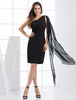 Robe de cocktail plissée en chiffon noir à une épaule Robes pour les invités de mariage