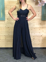 Robe de cocktail robe de soirée à bretelle zip sur dos au sol