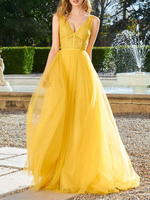 Robe de cocktail robe de soirée col V bretelle sur dos au sol