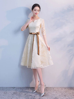 Robe de cocktail Robe de soirée demi manche avec ceinture à zip au genou Robe de soirée de mariage
