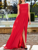 Robe de cocktail robe de sorée col rond sans manche jupe fendue au sol