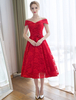Robe de Cocktail Robe Trapèze en Dentelle Col Bateau Robe Mi-Longue Chic 2021