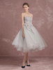 Robe de Cocktail sans bretelles Prom robe asymétrique Tull Homecoming robe plume dentelle princesse